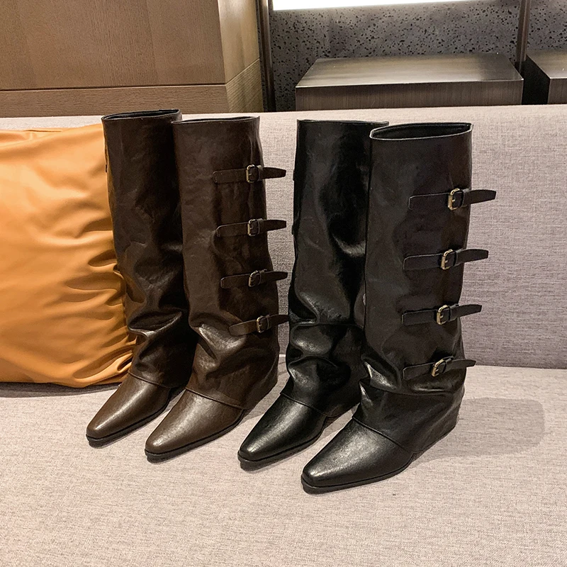 

New High-heeled Women Boots Pointed Toe Long Boots for Women Sexy Punk Gothic Boots Paris European and American Female