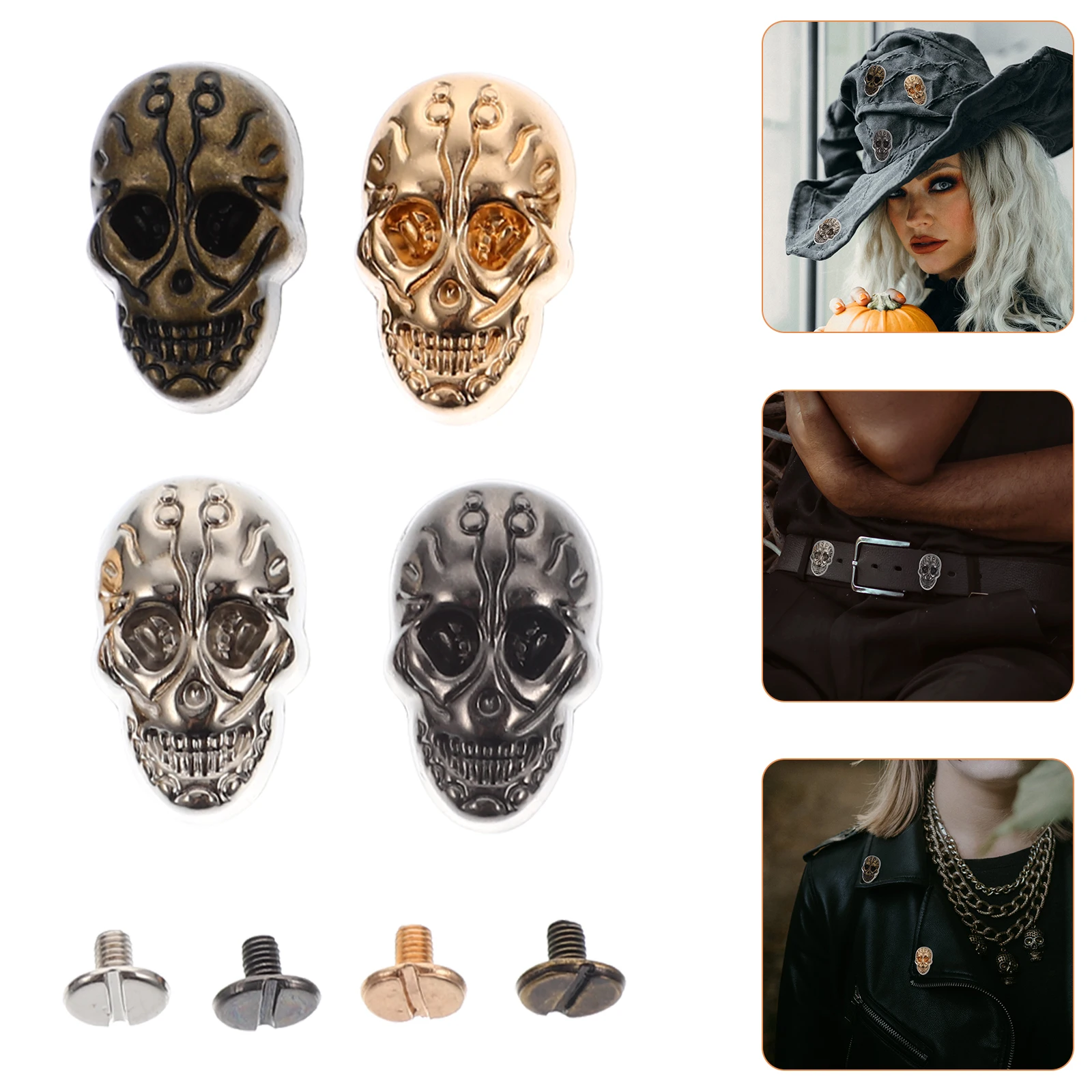 

20 set Ghost Head Rivet Accessories Skull Rivets Golden Silver Black 10Each for DIY Crafts Halloween Decor