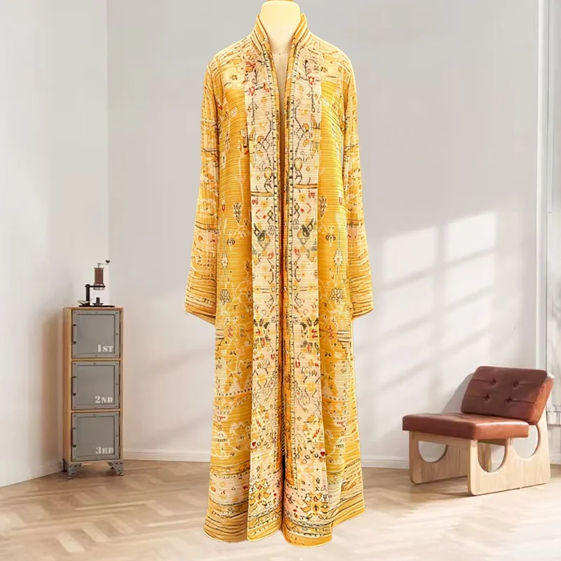 

Abaya Miyake Pleated Robe Arabian Dubai Coat Women Formal Fashion Clothing Luxury Evening Long Robe Plus Size Long Sleeves Coats