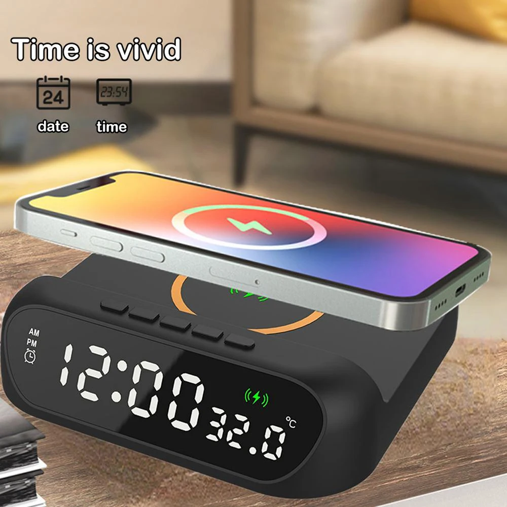 15W Phone Wireless Charger Multi-function LED Desktop Clock Charging Calendar Wireless Chargers Station For Samsung Huawei