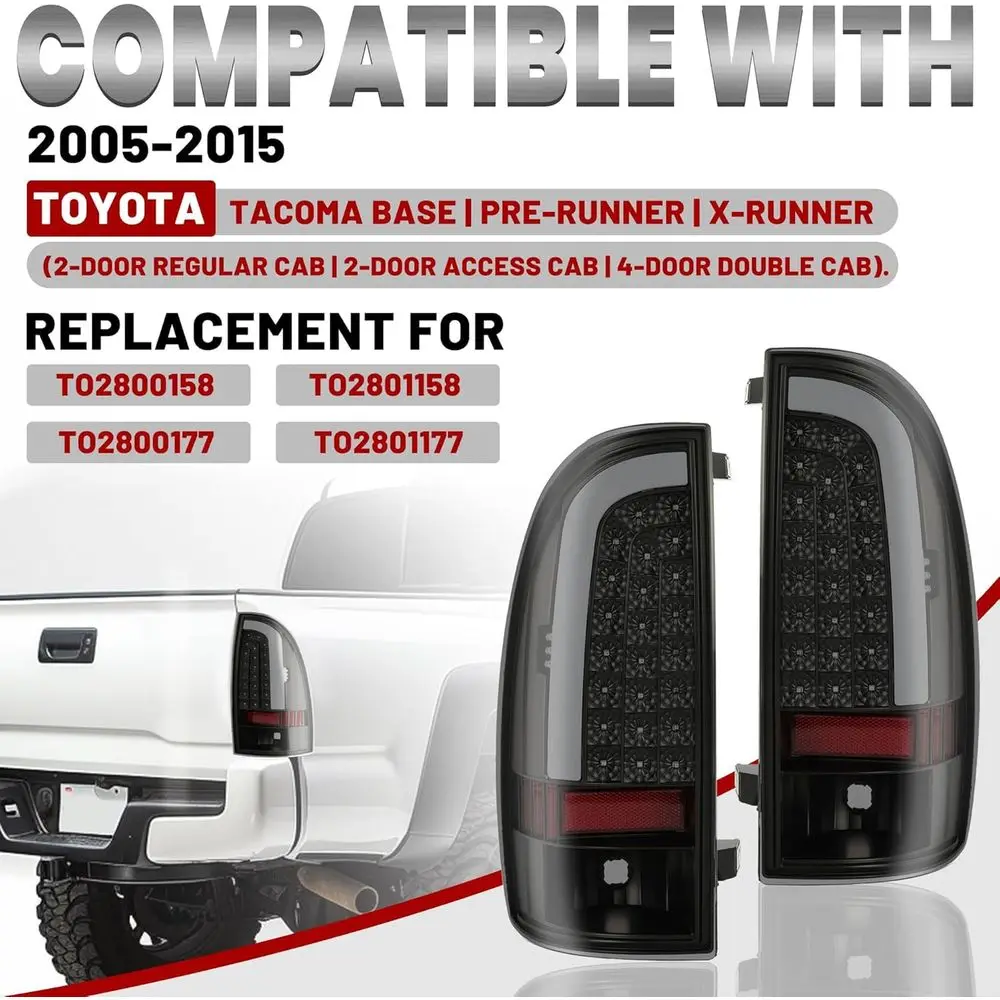 Lentille de fumée boîtier noir 2005-2015 Toyota Tacoma type C barre de Tube LED feux arrière avec frein arrière et clignotant