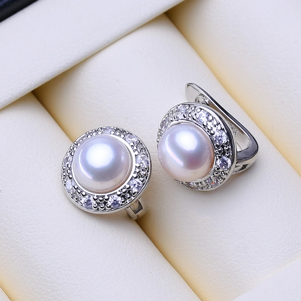 FENASY 925 Sterling Silver Natural Freshwater Pearl Earrings Green Crystal Boho Stud Earrings For Women Emerald Wedding  Jewelry