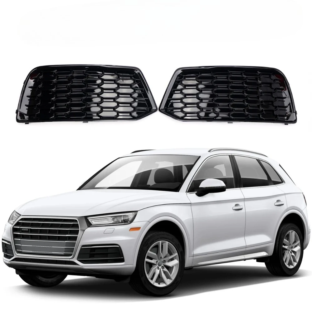 

For Audi Q5 2018 2019 2020 2021 2022 2PCS Fog Light Grille Gloss Black Front Bumper Cover Grille Bezel Insert 80A807679D