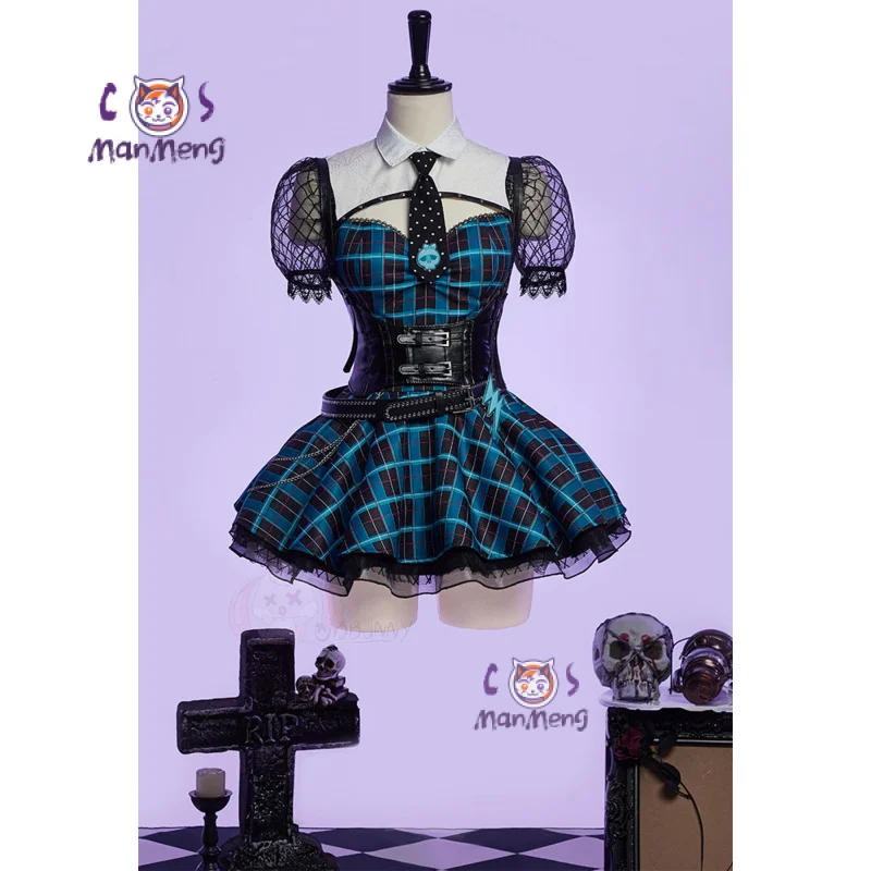 Monster Cos High Frankie Stein Cosplay Costume Women's sexy Halloween party fantasy uniform dress props socks Gothic new set