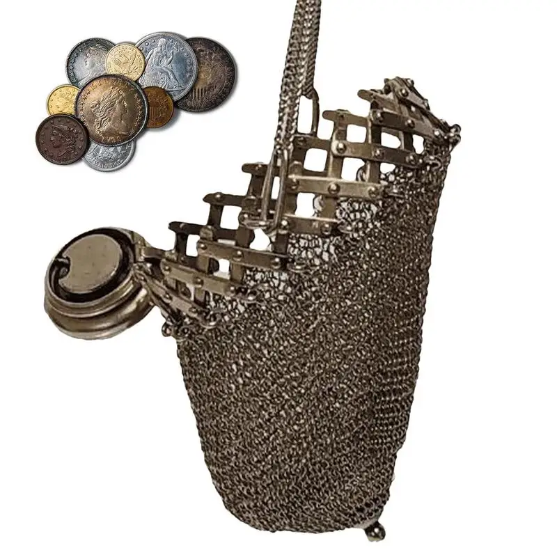 Retro Coin Bag Antique Medieval Collectible Coin Bag Handmade Double Mesh Bag Small Vintage Mesh Coin Holder Exquisite