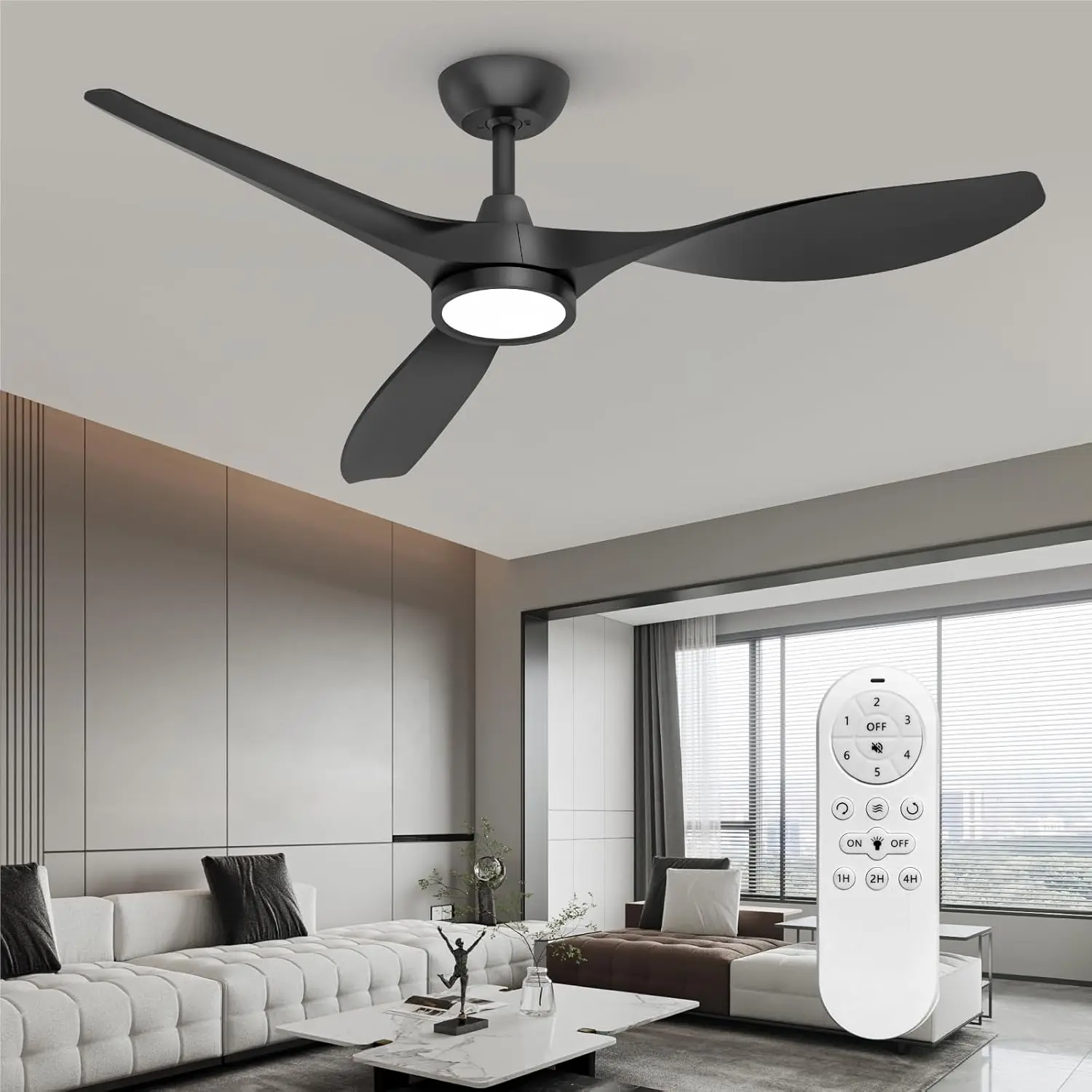 Ventilateur de Plafond Noir avec Lumières et Télécommande, Moteur à Courant Continu Silencieux de 52 Pouces, Mémoire 3 CCT, Grand Flux d'Air Moderne