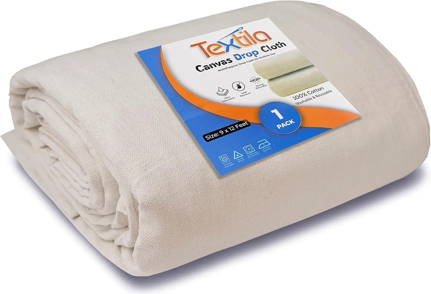 

9x12 Feet Canvas Drop Cloth for Painting, Furniture & Floor Protection - Thick Tarp with Double Stitched Edges