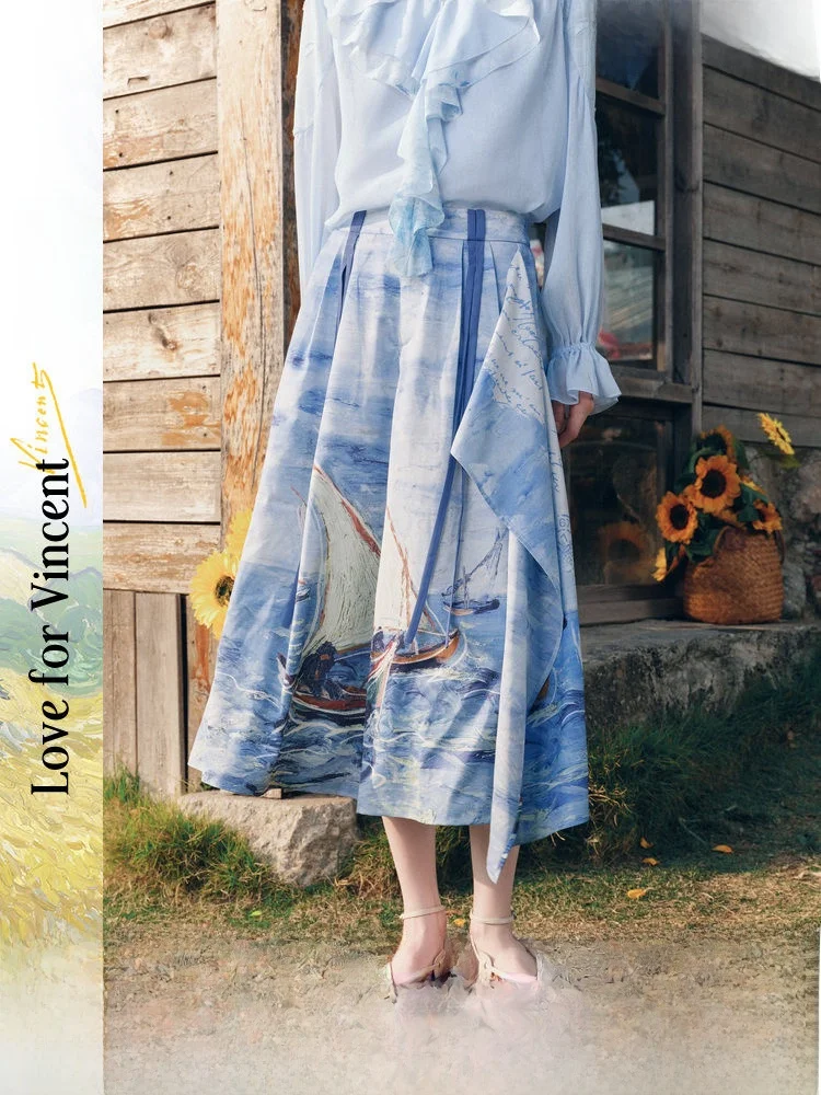 

Женские повседневные брюки-кюлоты April Story с художественным принтом Ван Гога, весна 2026, с отстегивающимися широкими штанинами и высокой талией