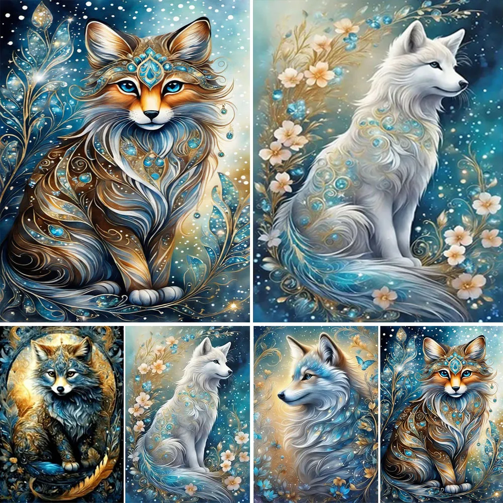 5D Diy Diamond Embroidery Beautiful Foxes and Flowers Diamond Painting Needleworks Cross Stitch Home Decoration J3552