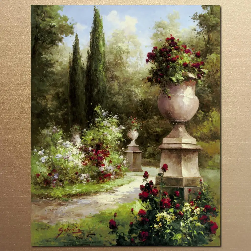 

Beautiful Canvas Art Wall Oil Painting Impressionist Landscape Garden Path Hand Painted Modern Artwork for Living Room Bathroom