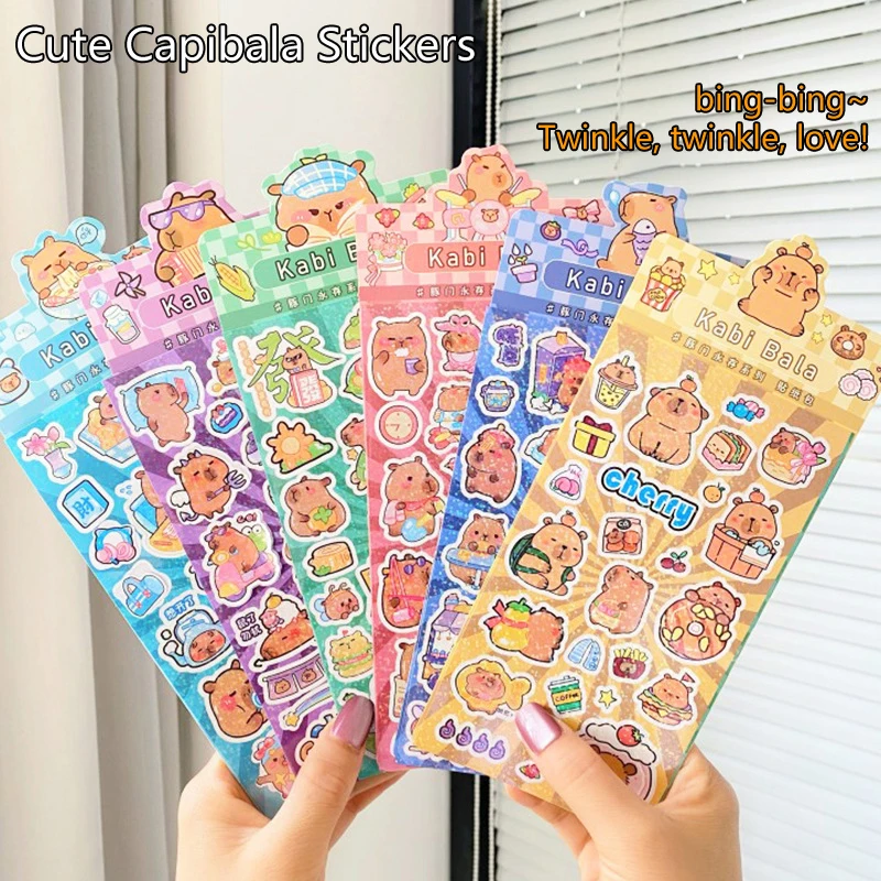 Kawaii Capybara Stickers Cartoon Waterproof Removable Sticker Glitter Stickers Pocket Decoration Sticker Hand Account Decorate