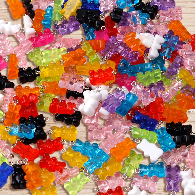 Tusember 10 pezzi pendenti con ciondoli orsetto gommoso in resina tinta unita carino per gioielli braccialetto fai da te orecchini accessori artigianali fatti a mano