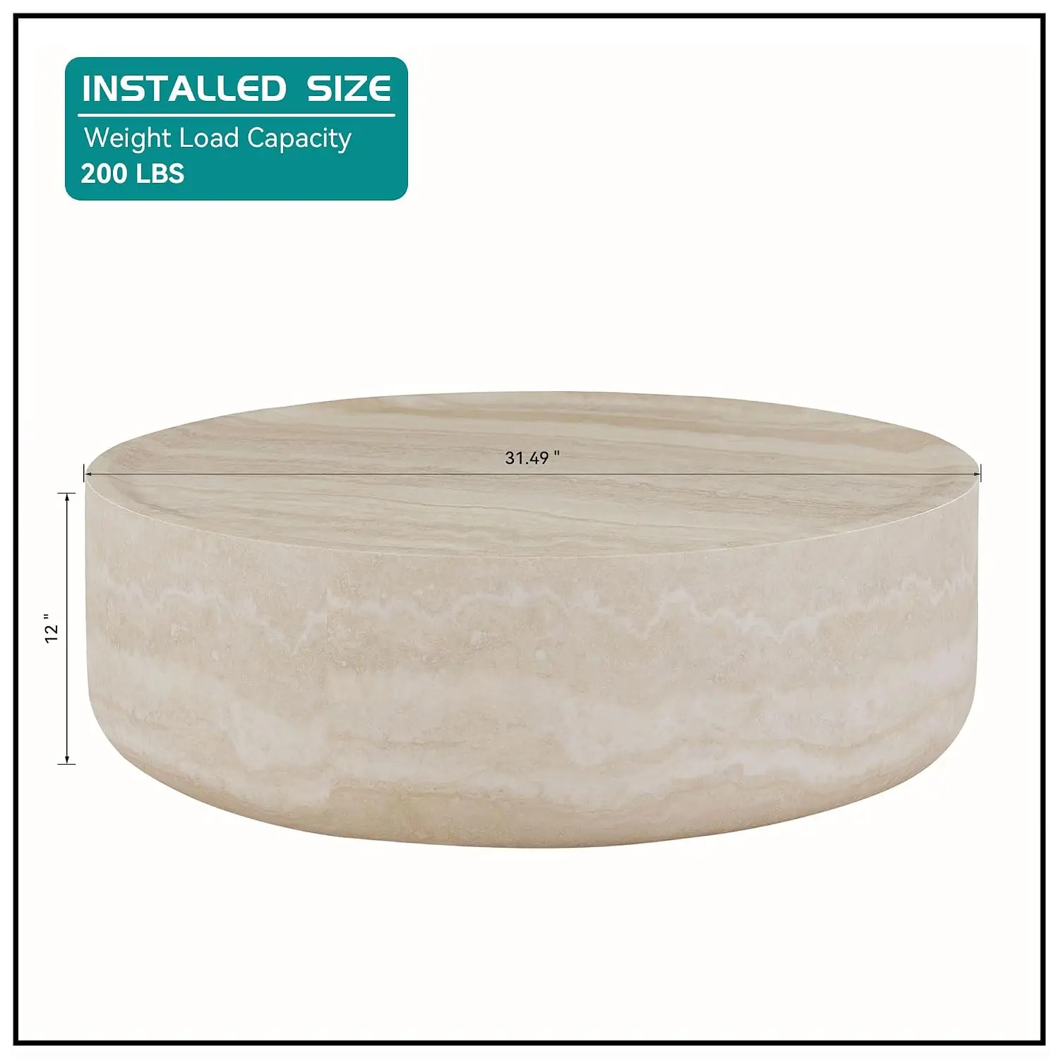 Round Stone Coffee Table Modern Drum Faux Concrete Marble Fiber Glass Living Room ø31.5''x11.8'', Customized