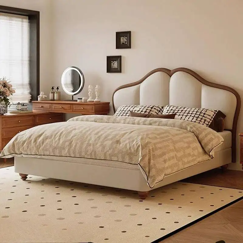 Designs Elegant Double Bed 180X200 Nordic Brown Italian Lounge Double Bed Modern Style Wooden Letto Matrimoniale Furniture Home