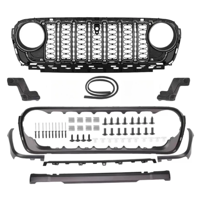 Front Grille Grid Grill Guard for Jeep Wrangler JL 2018-2024 Gladiator ABS Blackout No Camera Hole and With Camera Hole