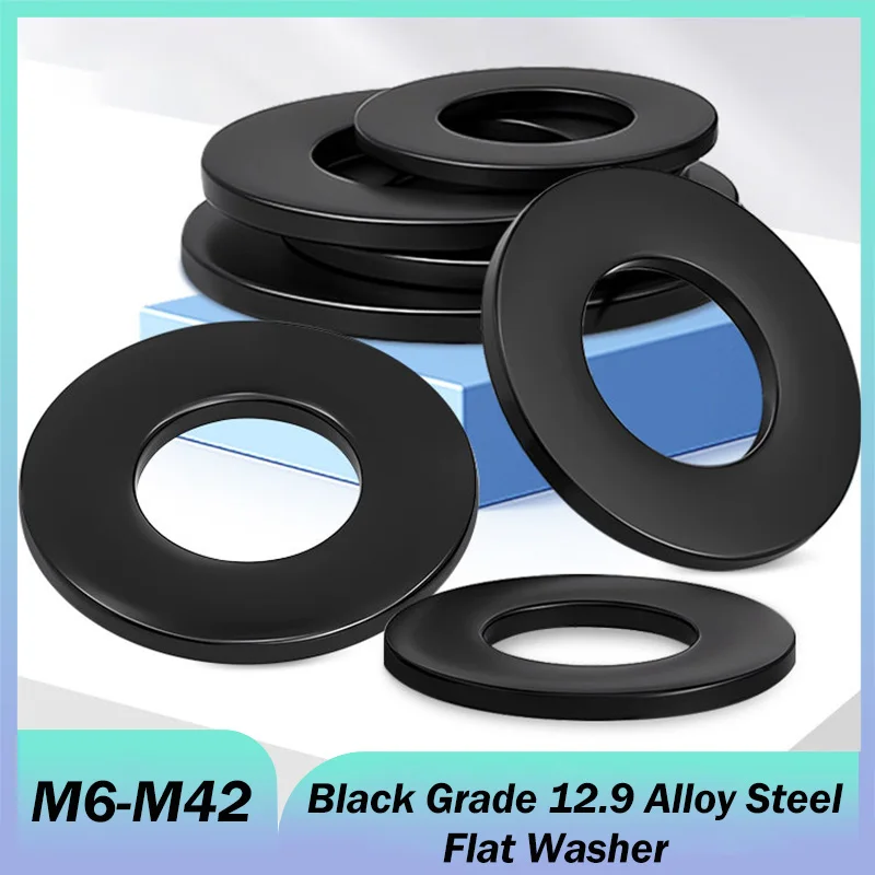 Black Grade 12.9 Alloy Steel Flat Washers Plain Washers Gasket Ring GB97.1 M6 M8 M10 M12 M14 M16 M18 M20 M22 M24 M27 M30 M33~M42