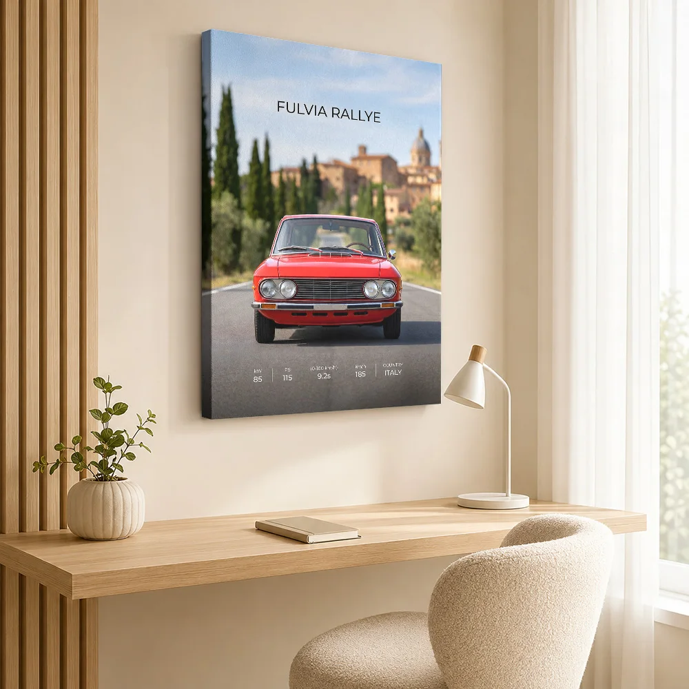 Italian Fulvia Rallye Car Canvas Poster Personalized Photo Detailed Roadside Illustration Wall Art For Racing Simulator Room