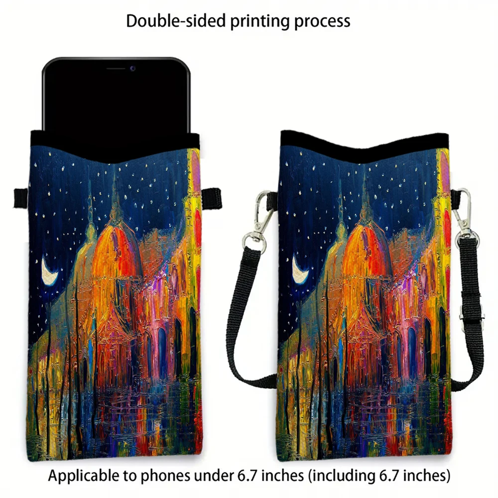 Abstract Art Kitten At Night Animals Print Phone Bag Adjustable Strap Designed for Women Crossbody Convertible Shoulder Bag3.6