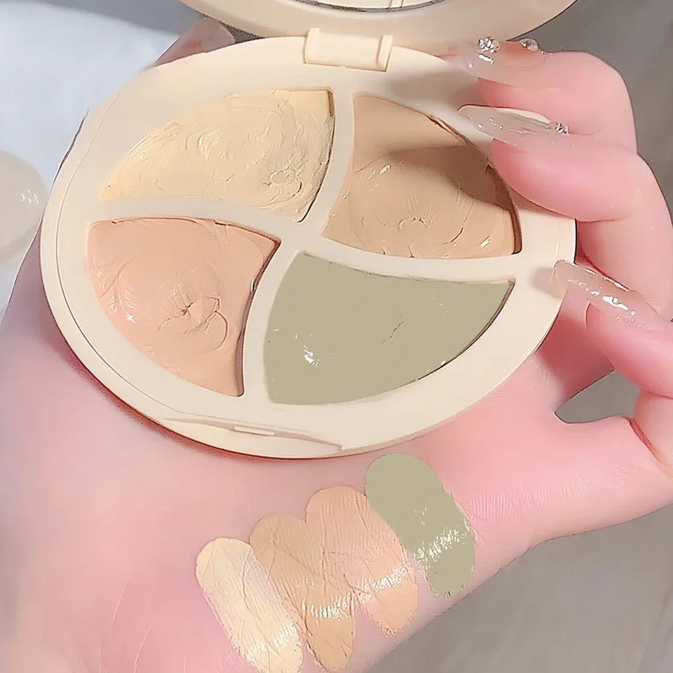 Paleta de corretivo à prova d'água 4 em 1, hidratação natural de longa duração, textura cremosa, cobre manchas/círculos escuros/acne