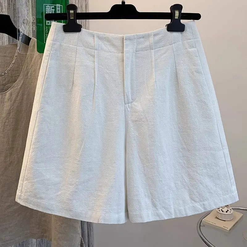 여성용 코튼 린넨 여름 반바지 |   하이 웨이스트 슬리밍 와이드 레그 팬츠 |   통기성 캐주얼 미디 슈트 반바지 G236