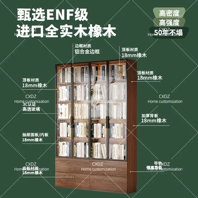Corner Bookcase All Solid Wood Oak Custom Bookshelf New Antique Living Room Household Walnut Bookcase 14