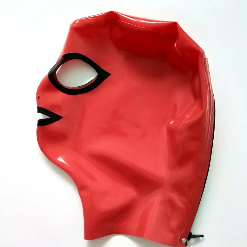 

Latex Hoods Unisex Black with Red Rubber Mask Customize 0.4mm