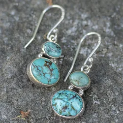 Bohemian Women's Natural Turquoise Pendant Earrings Vintage Style Ethnic Earrings 2023 New Women's Earrings Accessories