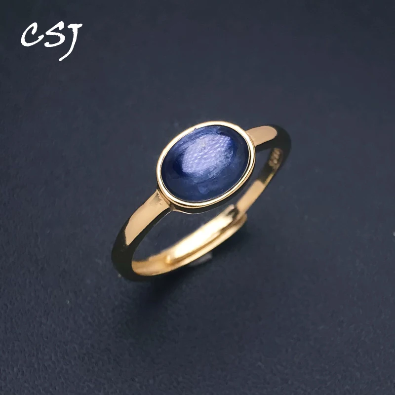 CSJ Elegant Natural kyanite Rings 925 Sterling Silver Oval 8*6mm for Women Jewelry Birthday Party Gift