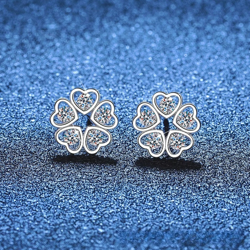 Full Diamond Moissanite Platinum PT950 18K Gold Earnail Love Petal Korean Edition Small Fresh Simple Ear Nourishing Moissanite