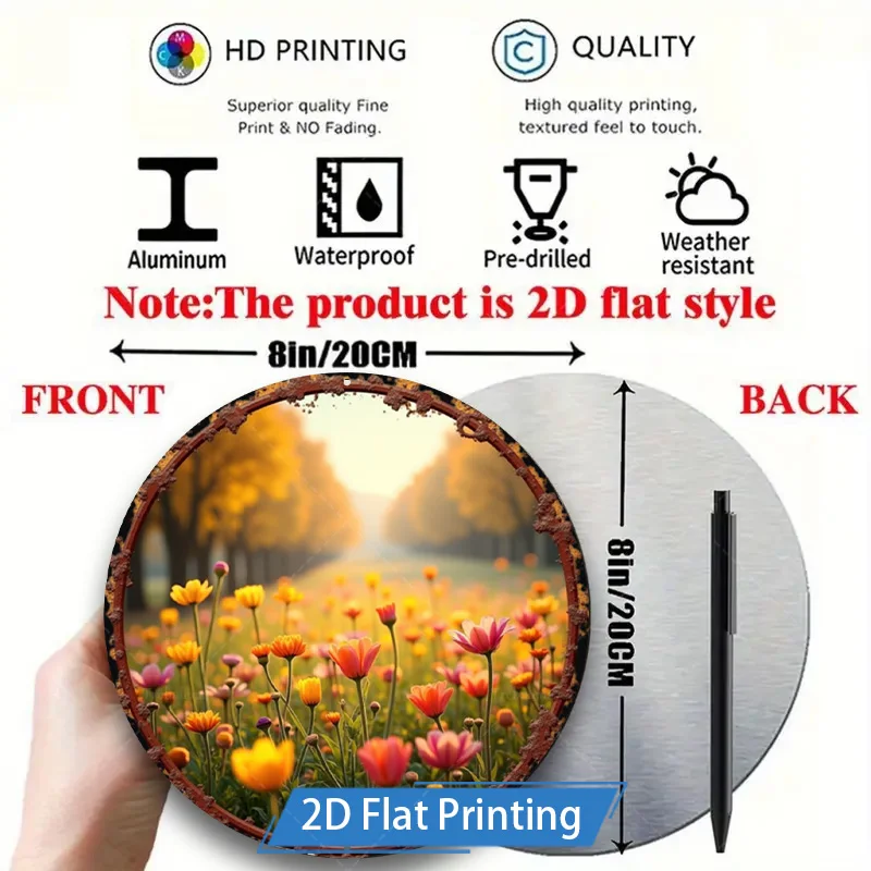 1 قطعة 8x8 بوصة علامة معدنية ريفي حديقة المشهد 2D شقة مطبوعة المعادن جدار ديكور فني #2