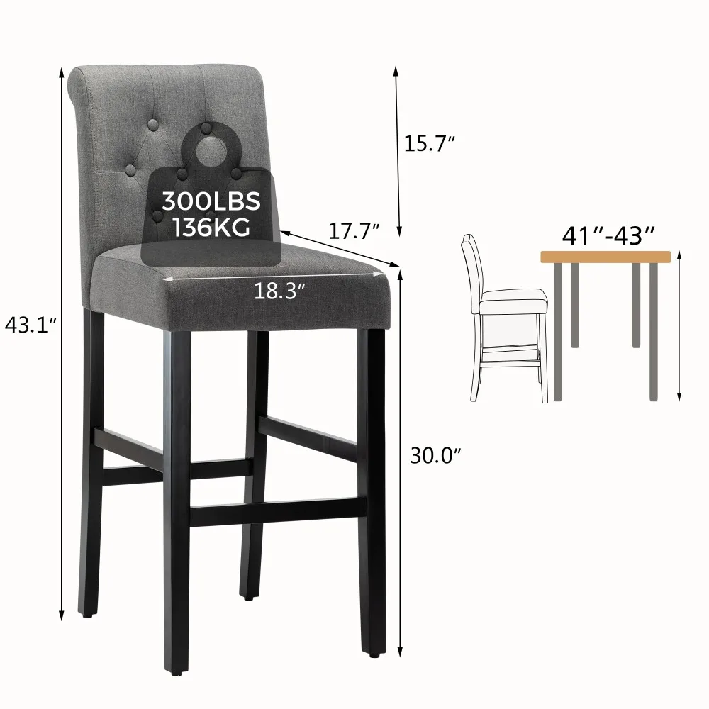 los taburetes de bar 30'', juego de 4 sillas de bar de altura con respaldo capitoné de botón para la isla de la cocina