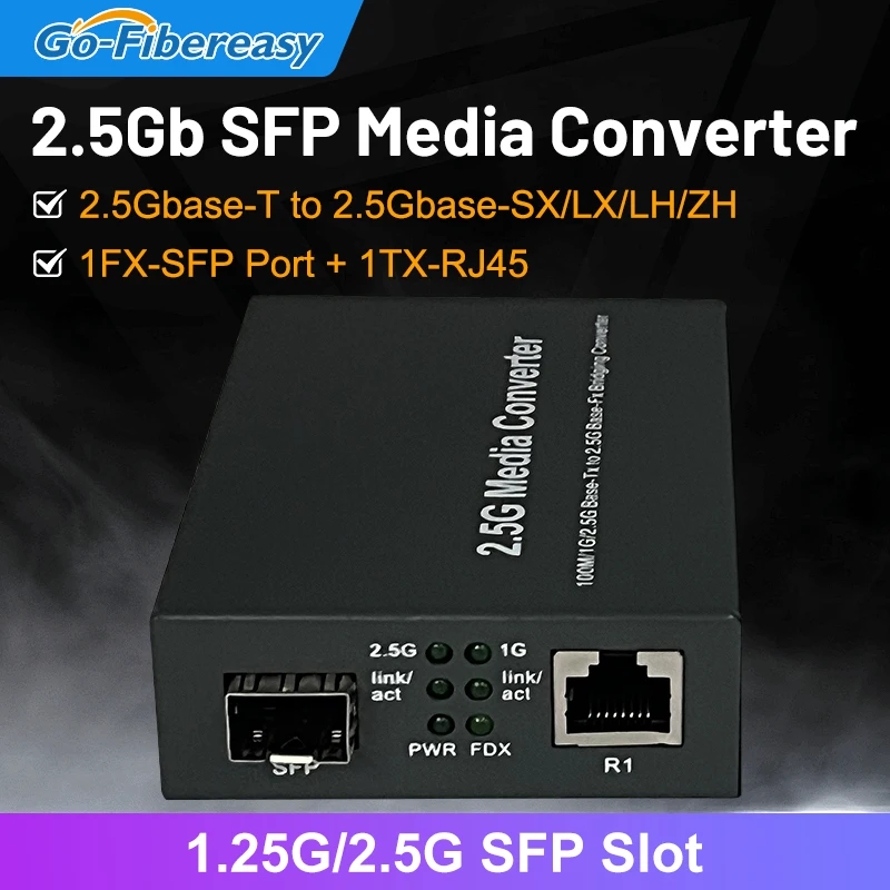 

2.5G SFP Media Converter 1FX SFP to 1TX UTP RJ45 10/100/1000/2500Base-T RJ45 to 2500Base-FX Ethernet Fiber Optical Transceiver