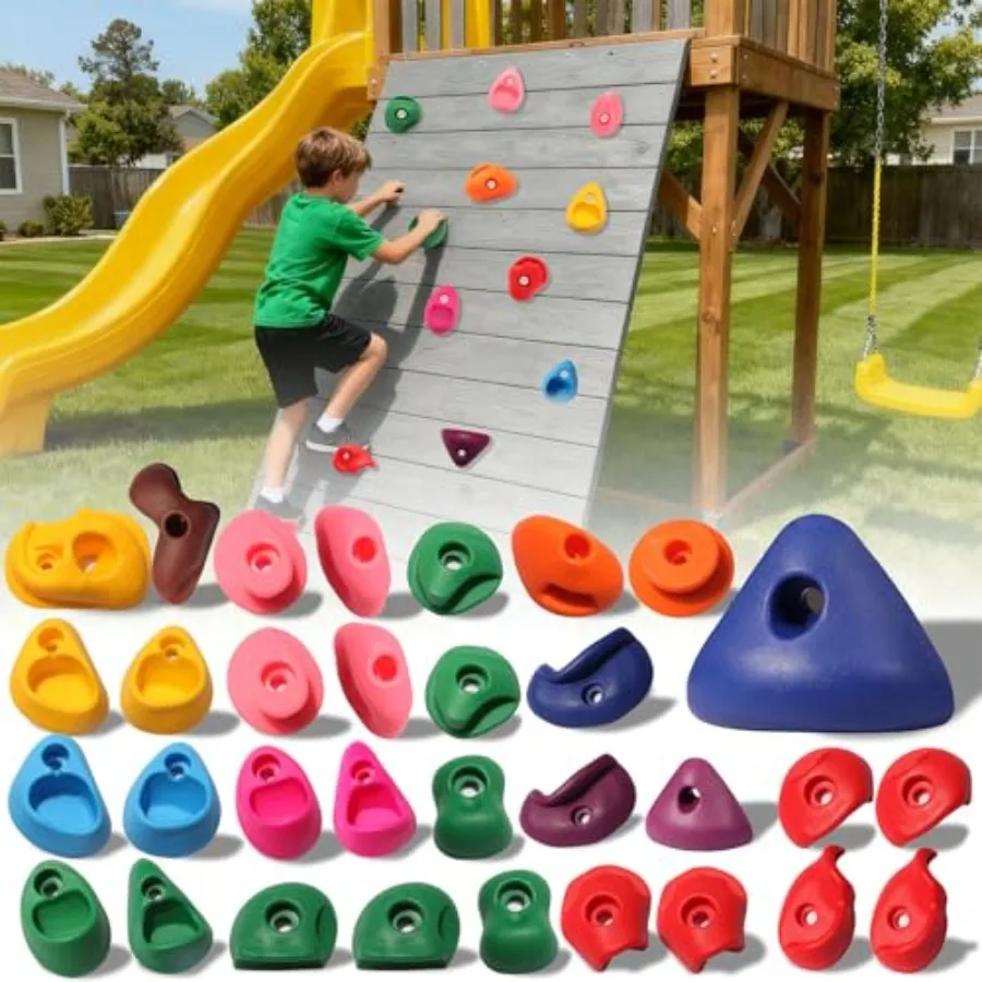 

32 PCS Rock Climbing Holds for Rock Climbing Wall Grips Climbing Rocks Wall Kit for Indoor and Outdoor Playground Play Set with