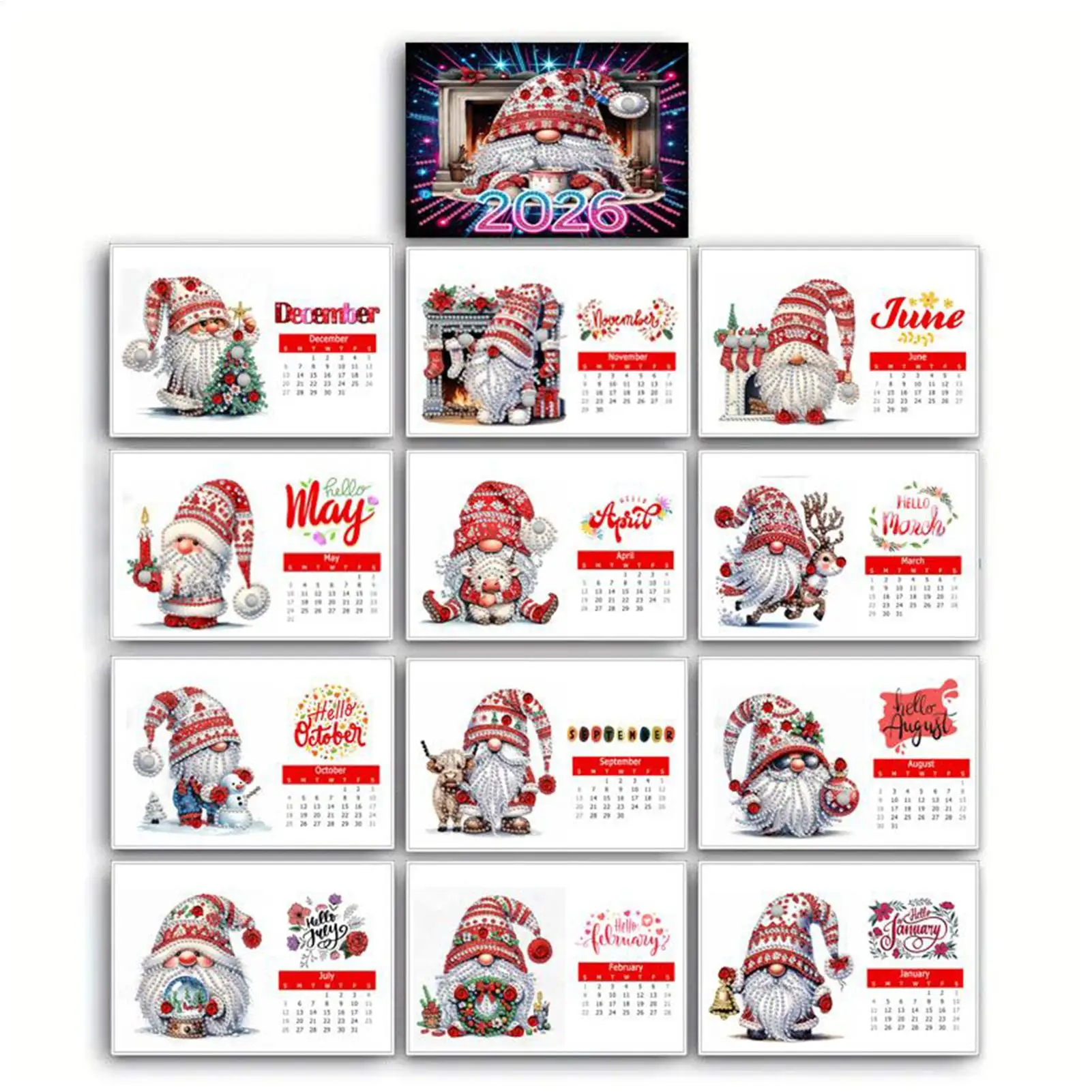 

Gem Painting Calendars 2026 Monthly Christmas Gnome Planner Christmas Calendar Gem Painting Kit For Holiday Birthday Party