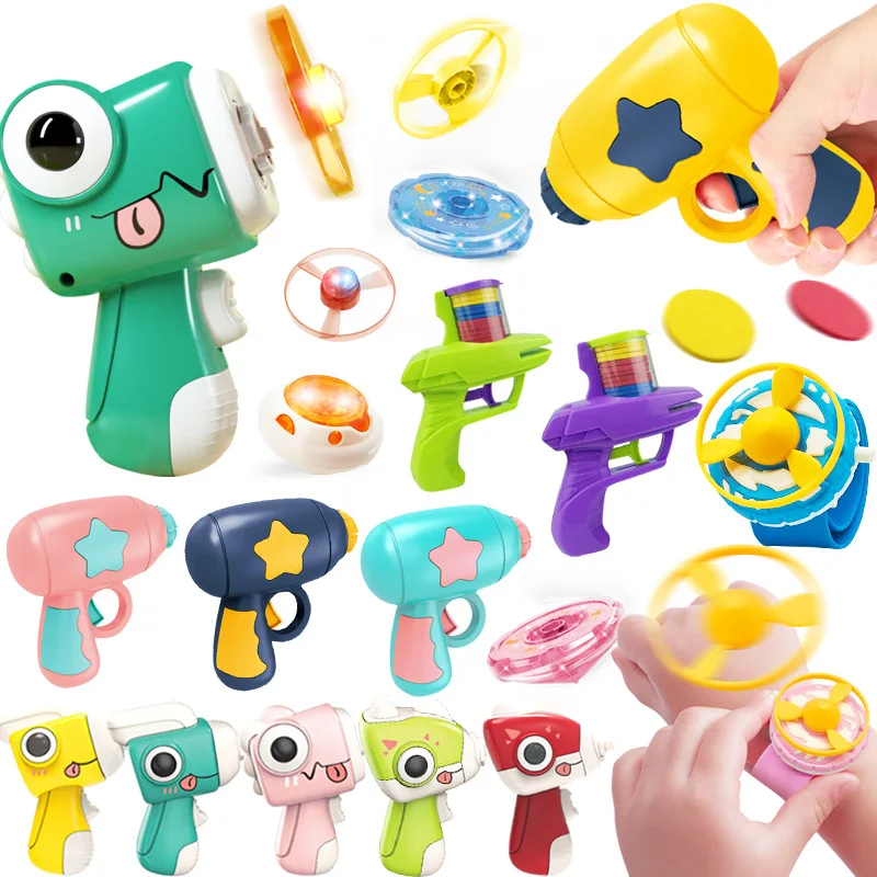 مسدس اليعسوب المضيء من الخيزران، مسدس علوي دوار المنجنيق، لعبة فريسبي تفاعلية للأطفال بين الوالدين والطفل