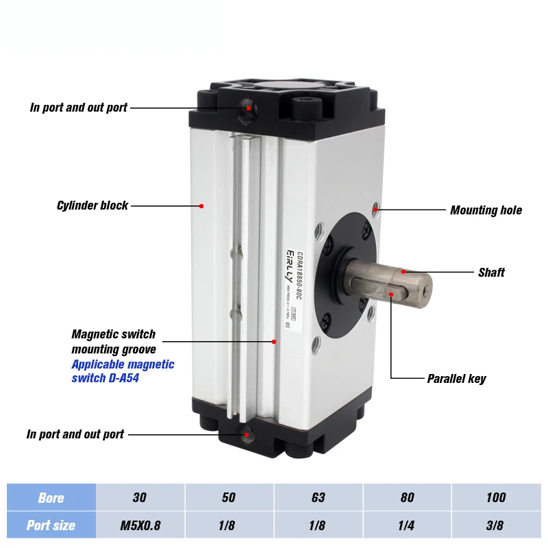 CRA1 Series Pneumatic Rotary Cylinder CDRA1BS30-90 CDRA1BS50-180C CRA1BS80-90C CRA1BS100-180C Rack & Pinion Type