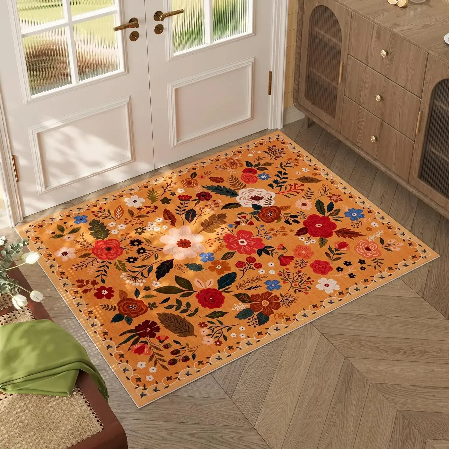 Boho Area Vintage Floral Soft Carpet Bathroom Non-silp Doormat Suitable for Livingroom Entrance Decorate Accessories Bedroom Rug