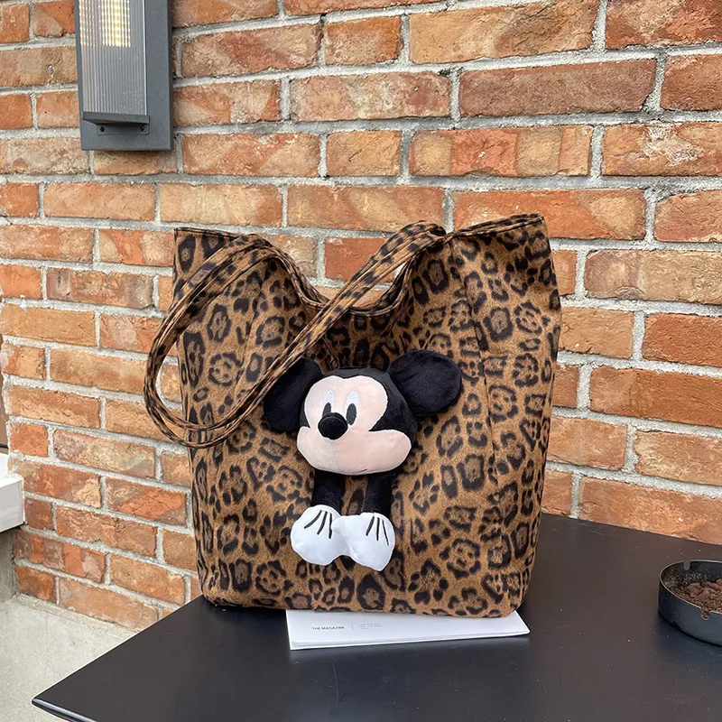 Cartoon Animation Mickey Plush Doll Large Capacity Suede Shoulder Bag Kawaii Casual Multi-Functional Tote Bag Cute Handbag