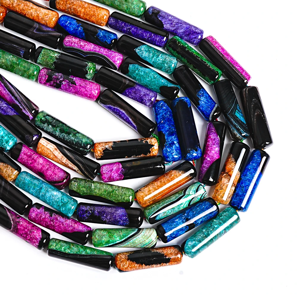 1 String Colorful Tube-Shaped Agate Beads 40x12mm Crystal Stone Spacer Beads for DIY Jewelry Making Crafting Bracelet Necklace
