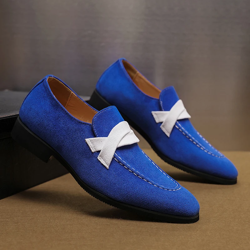 Men New Fashion Lefu Shoes Blue One Step Lightweight and Comfortable Matte Dress Shoes British Style Size 38-48 Men Shoes