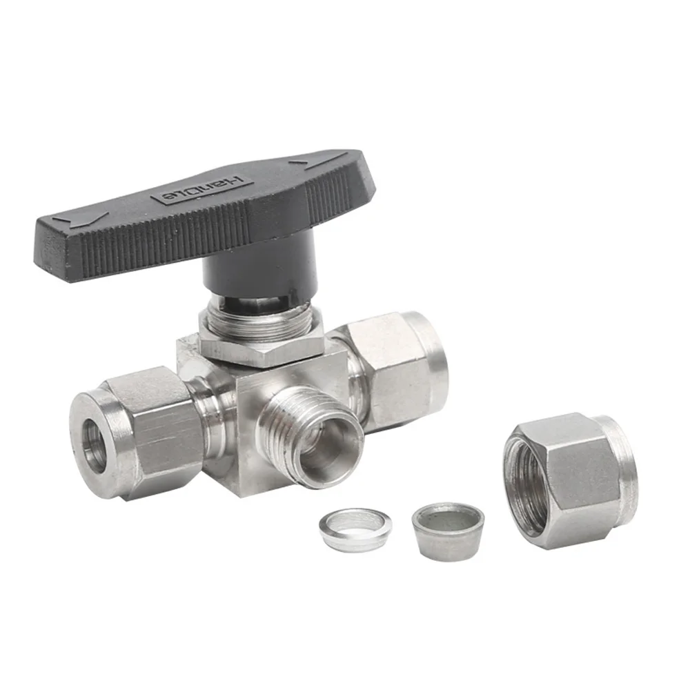 صالح 3 6 8 12 مللي متر 1/4 "OD أنبوب المحملة T-ميناء الكرة صمام ضغط الاتحاد 304 الفولاذ المقاوم للصدأ ل البروبان الوقود المياه النفط الغاز #3