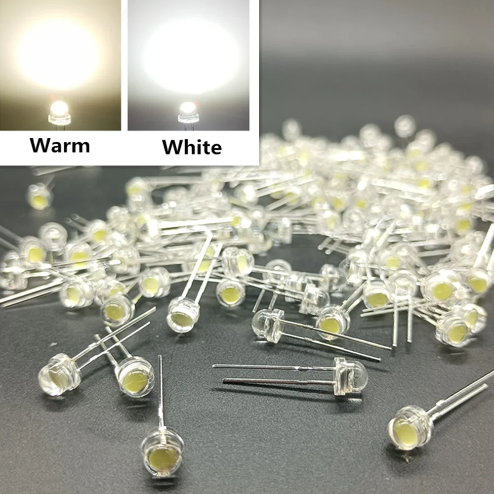 5mm Straw Hat LED Dip Ultra Bright Pure Cold White 3V 0.2W 20MA 2000MCD LED Diode Round Water Clear Light Emitting Diode
