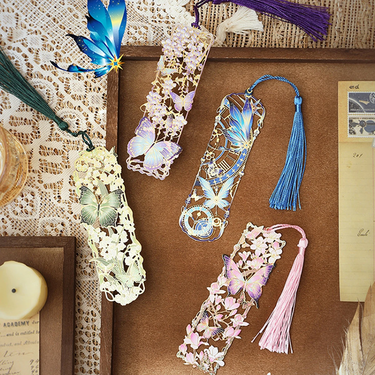 Chinese Pearl Butterfly Metal Bookmark Hollow Gift for Students Teachers Reading Page Clip Bookmarks for Books Book Accessories