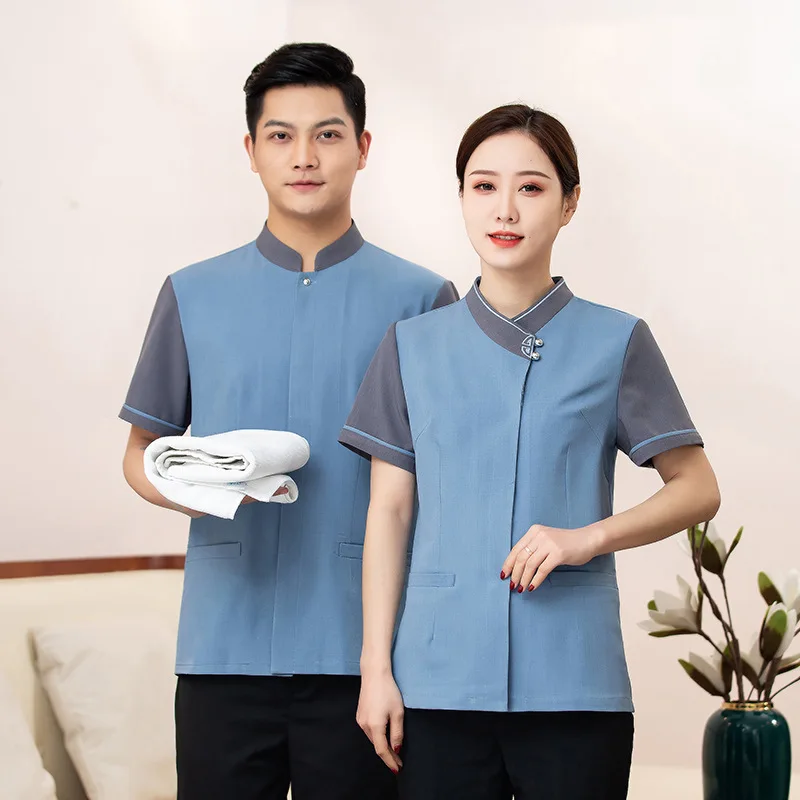 

Летняя рабочая одежда с короткими рукавами для персонала по обслуживанию номеров в отелях, сотрудников по управлению недвижимостью и горничных; женская летняя одежда.