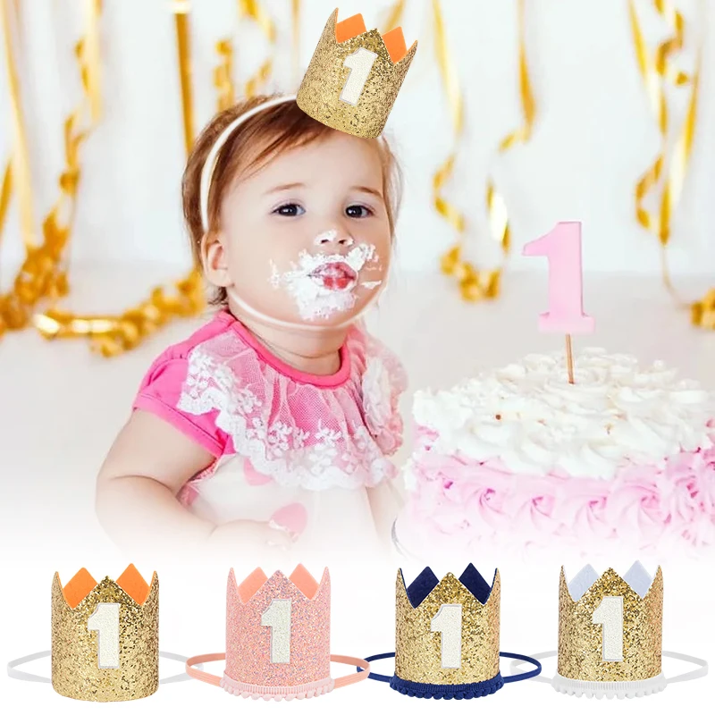 Happy Birthday Party Crown Hat Number 1 Crown One Headband Hat 1st Kids Boy Girl Baby Shower Birthday Party Decoration Supplies