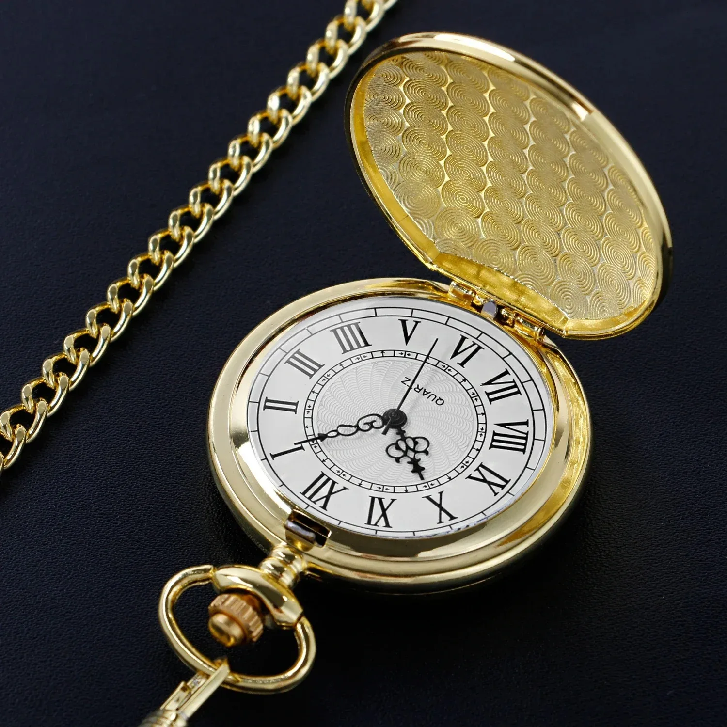 ساعة كلاسيكية رقمية رومانية فاخرة على الوجهين قلادة لامعة صلبة عاكسة ساعة جيب كوارتز تذكارية للرجال والنساء