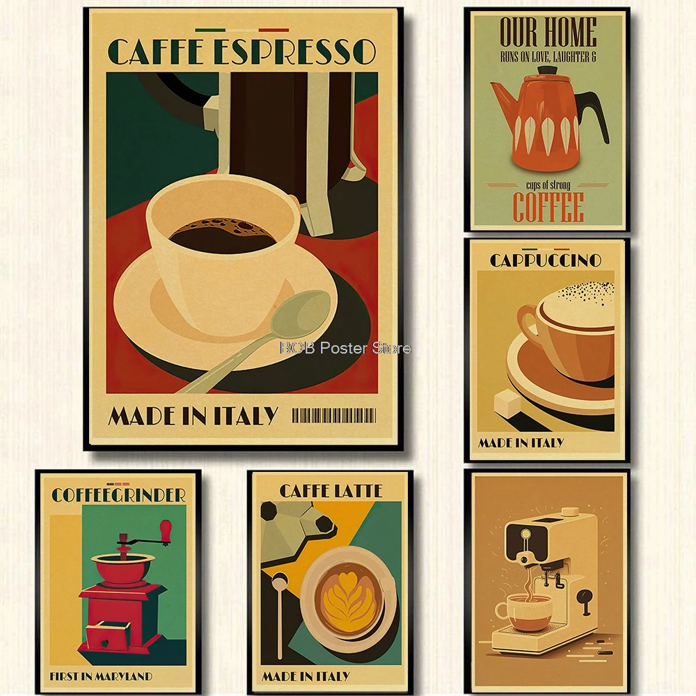 Художественный постер из крафт-бумаги в виде горшка эспрессо, интересное простое персонализированное украшение для дома, бара, кафе, общественных мест, Настенная Наклейка