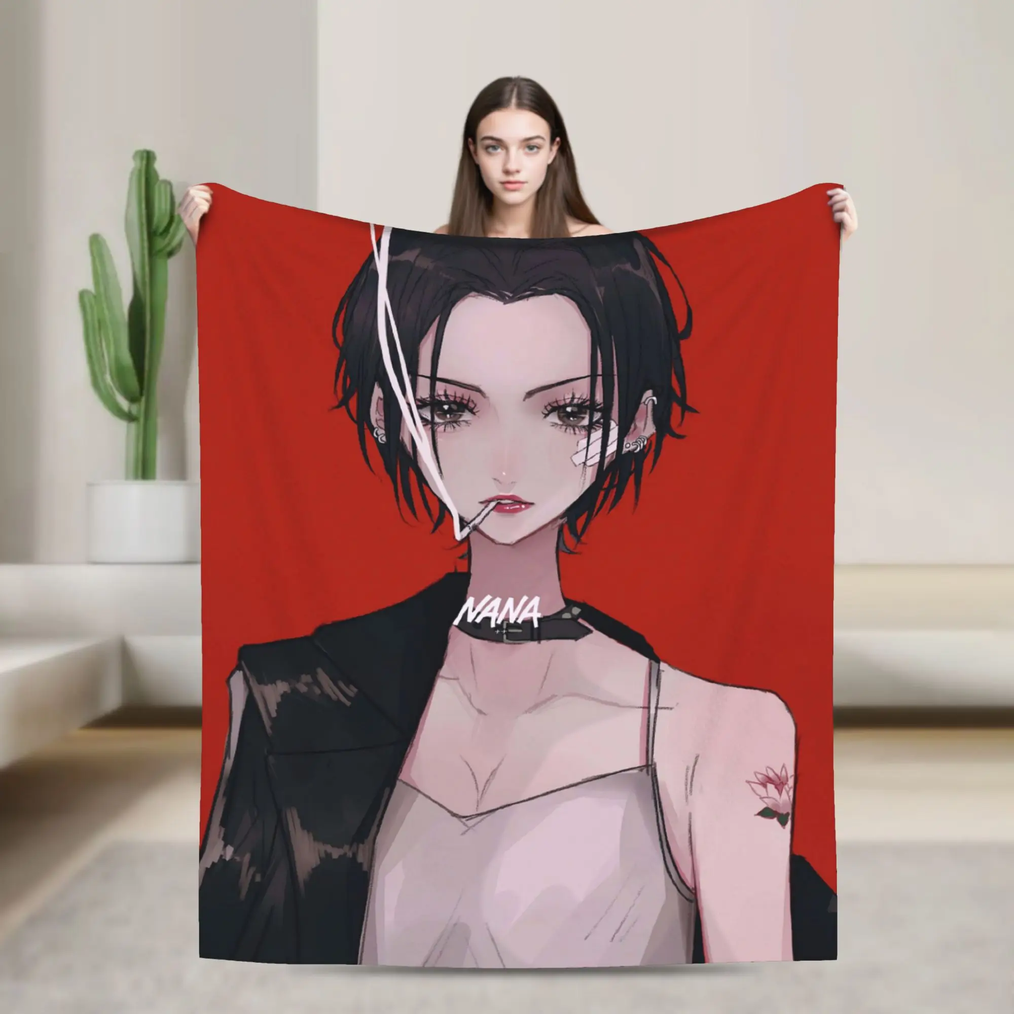 Nana Osaki Anime Knitted Blanket Fleece Harajuku Lightweight Thin Throw Blankets for Outdoor Travel Bed Rug