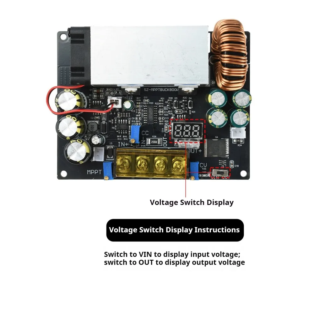 MPPT Solar Charge Controller 18-90V Input 800W Step Down Module 0-25A Adjustable 2-60V Output for Lithium Battery Solar Panel