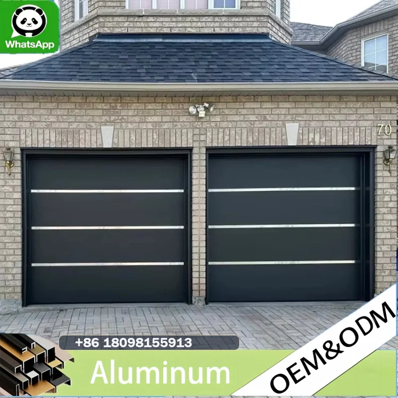 Modern Contemporary Thermal Insulated Aluminum Garage Door Wood Grain Waterproof Wind Resistant Easy Install Villa Residential